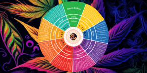 Terpene chart showing effects, aromas, and cannabis strains for each major terpene